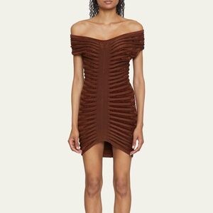 NEW ALAÏA Off-shoulder minidress Brown SIZE 34/2